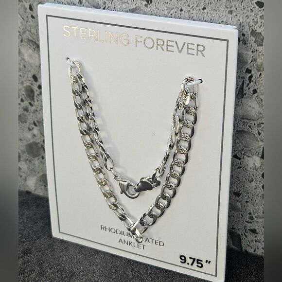STERLING FOREVER 9.75" EXIE CHAIN ANKLET BUNDLE Silver - Msrp $52 - Picture 1 of 16